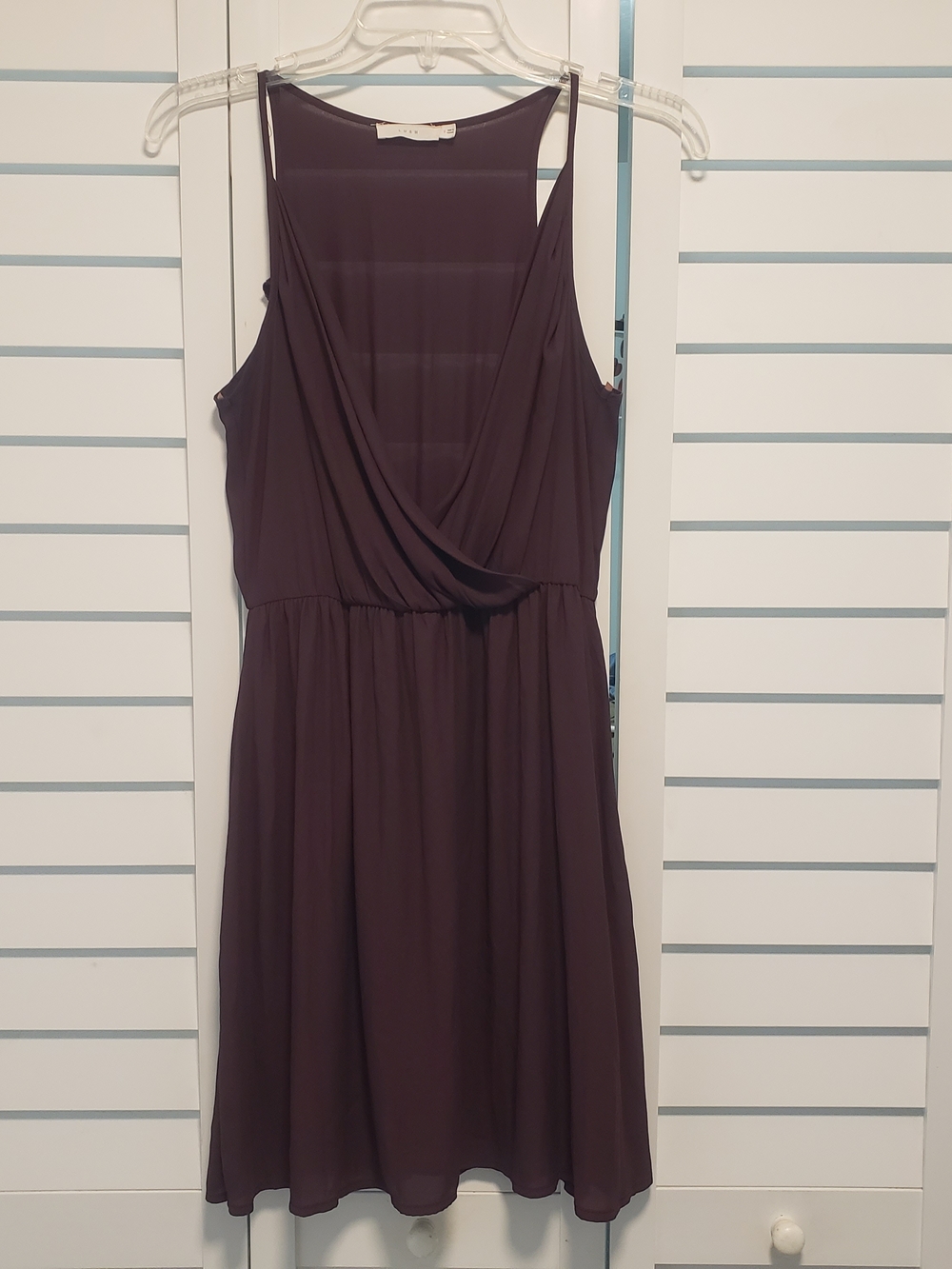 Lush Deep Plum Sleeveless Faux-Wrap Mini Dress